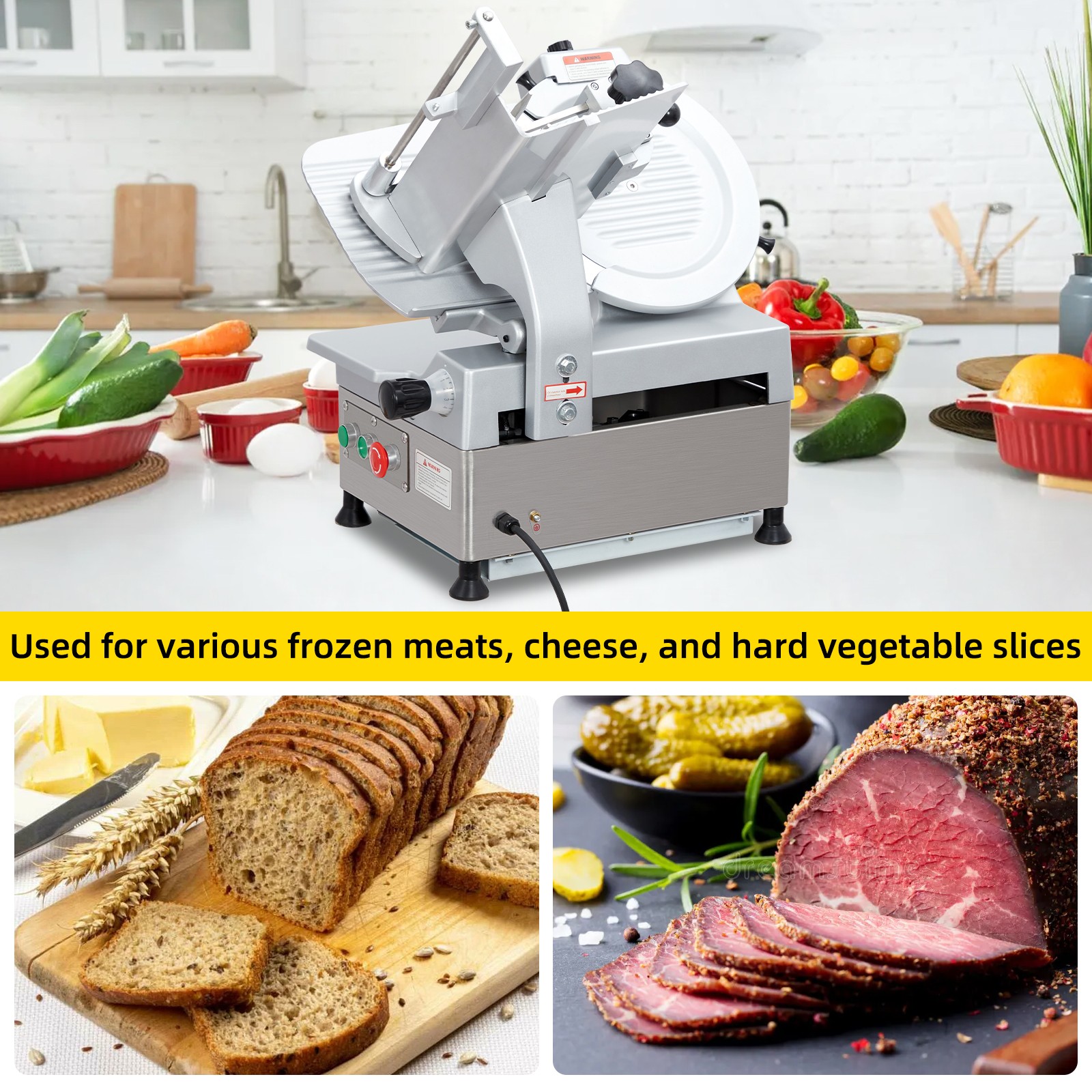 12 Inch Commercial Meat Slicer, Fully Aautomatic Electric Food Slicer, 180W+370W