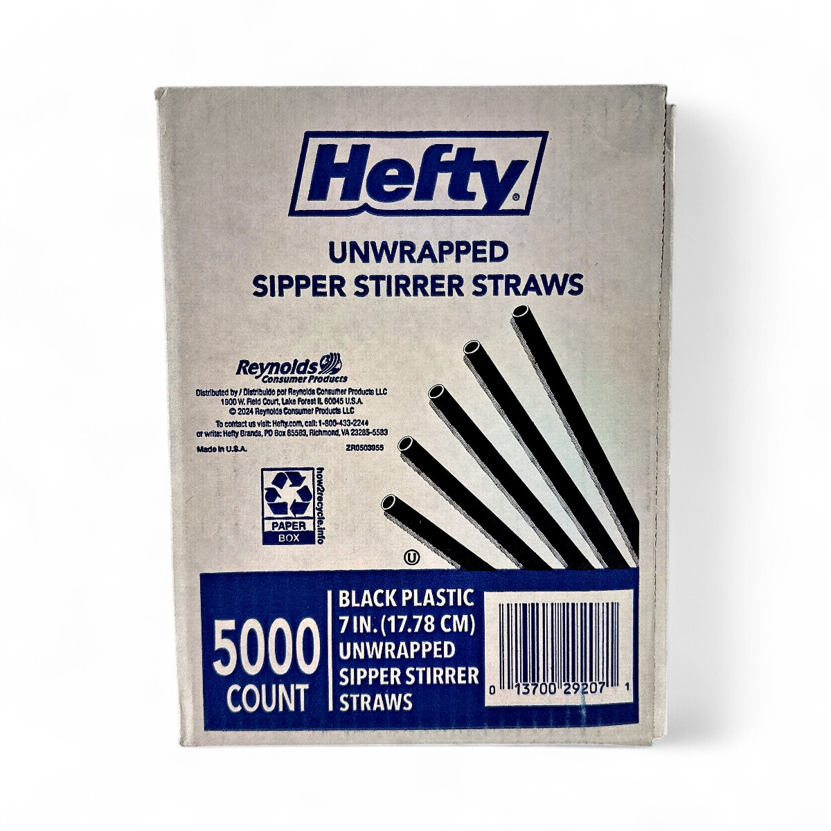 Hefty Unwrapped Black Plastic Sipper Stirrer Straws, 7″ – 5000 Count
