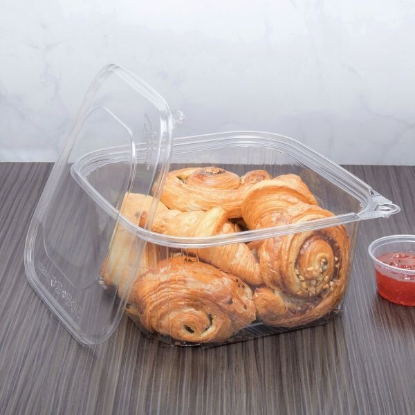 Karart 64oz PET Tamper Resistant Deli Container with Flat Lid – 120 ct