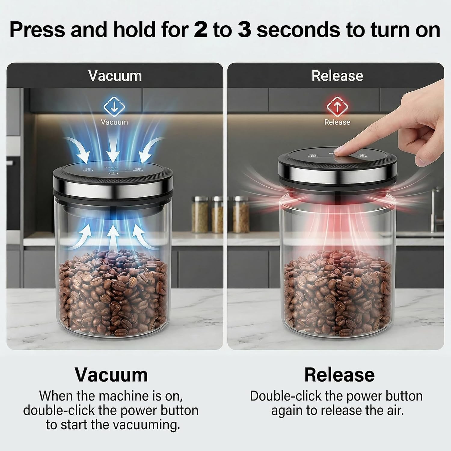 Vacuum Coffee Canister 1.2L – Airtight Food Storage Container for Coffee Beans,