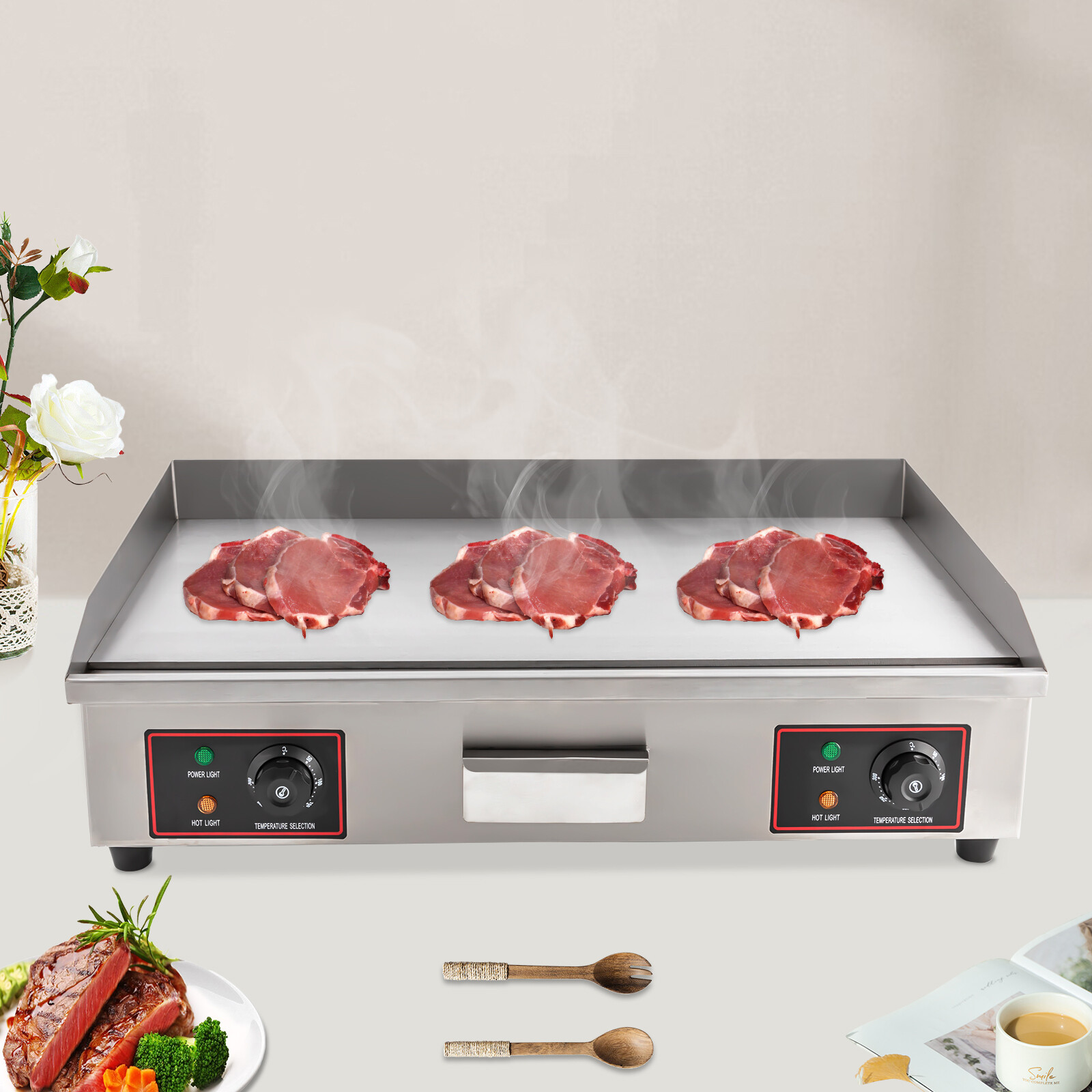 Commercial Electric Griddle 3000W Non-Stick Restaurant Teppanyaki Flat Top Gril