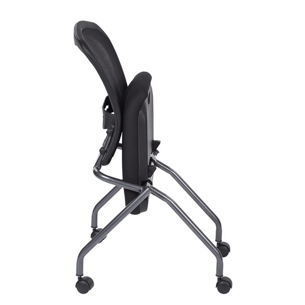 Set of 2 Deluxe Armless Folding Chair with ProGrid Black in Coal Black Fabric