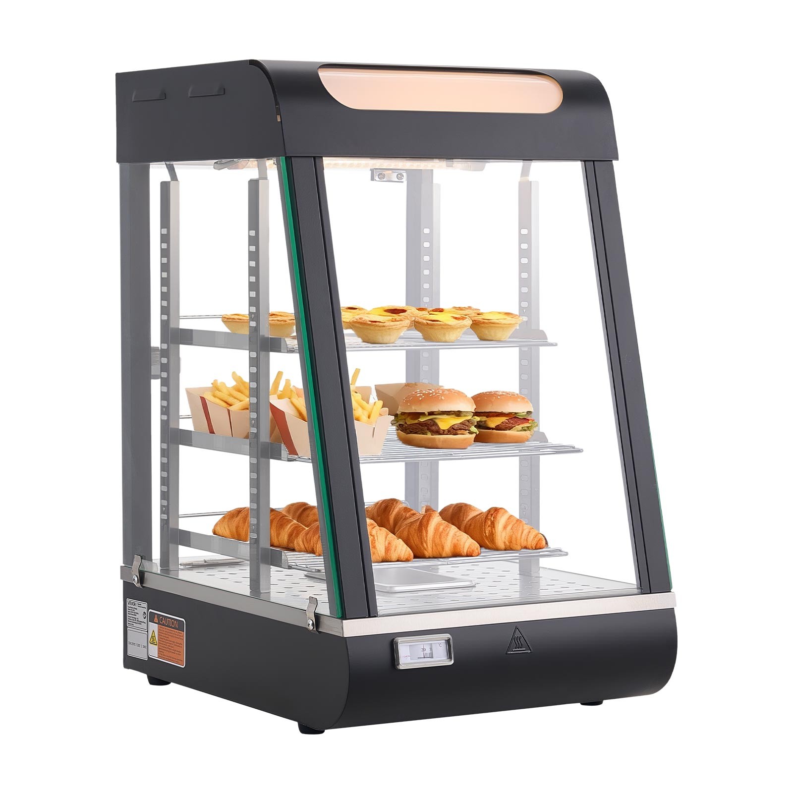 VEVOR 3-Tier Commercial Food Warmer Display Pizza Cabinet 60 Qt /57L LED Light