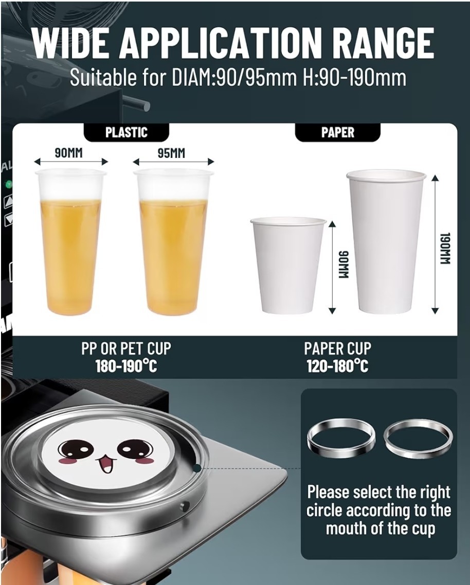 WantJoin Cup Sealing Machine Full Automatic Cup Sealer Machine 90/95mm Electric