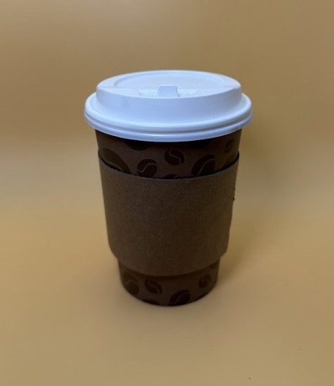 12oz Brown Cups Set with Lids and Sleeves (Coffee bean design)