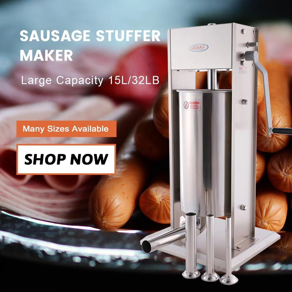 Hakka 15L/32LB Sausage Stuffer, Vertical Sausage Maker and Sausage Filler with 4