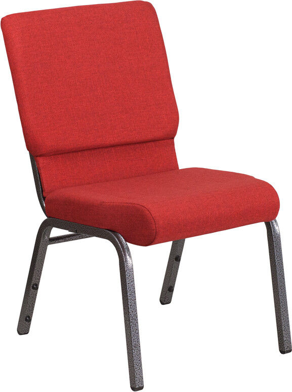 18.5» Wide Red Fabric Stacking Church Chair with Silver Vein Frame