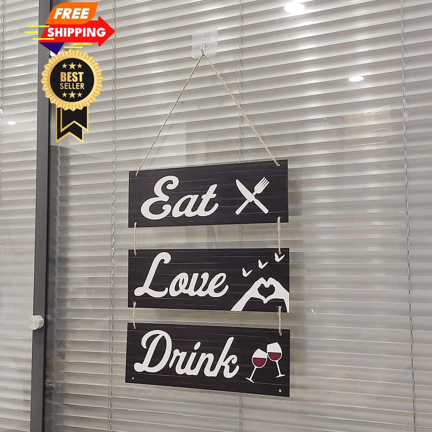 3 Pcs Farmhouse Kitchen Wall Decor Eat Sign, Love Black