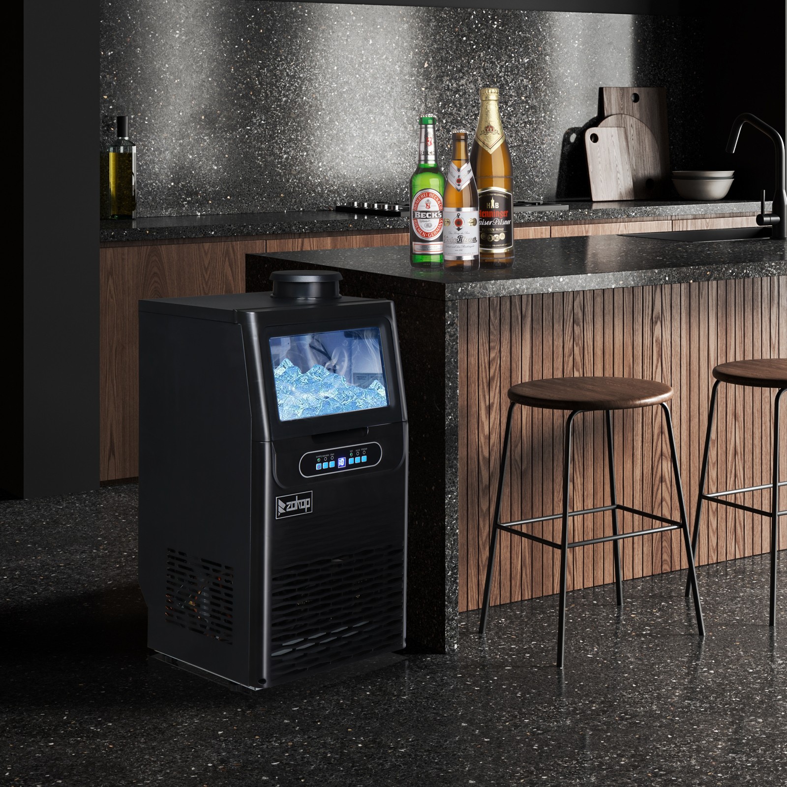 Commercial Ice Maker,70 lbs,2-Way Add Water,Large Ice Maker for School,Home,Bar