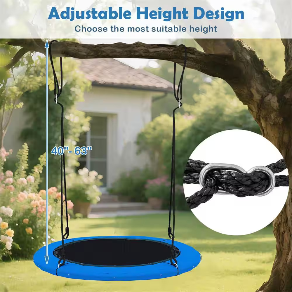 Black Blue 40 In. Saucer Tree Swing 660 Lbs. for Kids Adults Outdoor W/Led Light