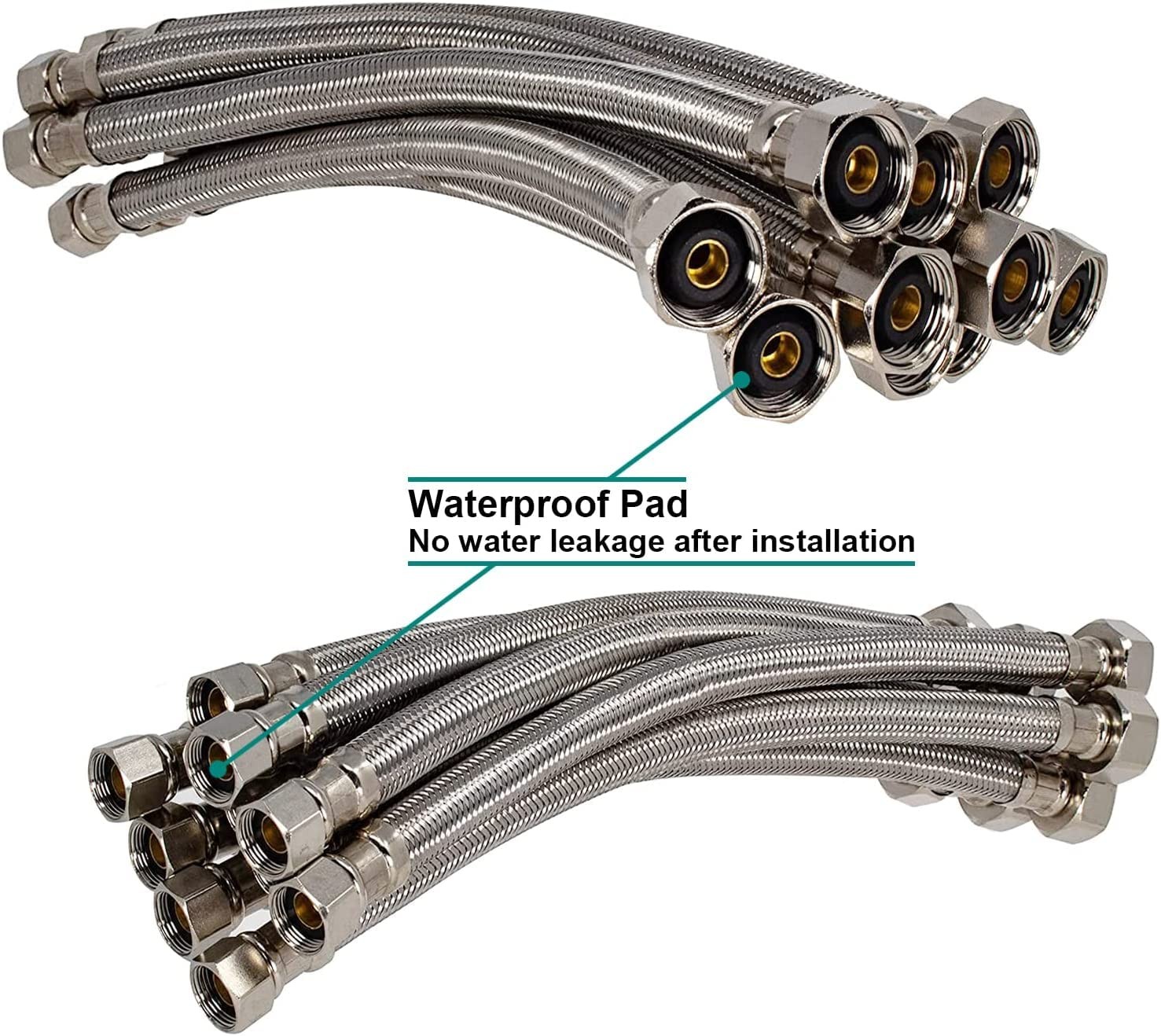 35in Braided Stainless Steel Faucet Water Supply Line 3/8 FCT x 1/2 IP