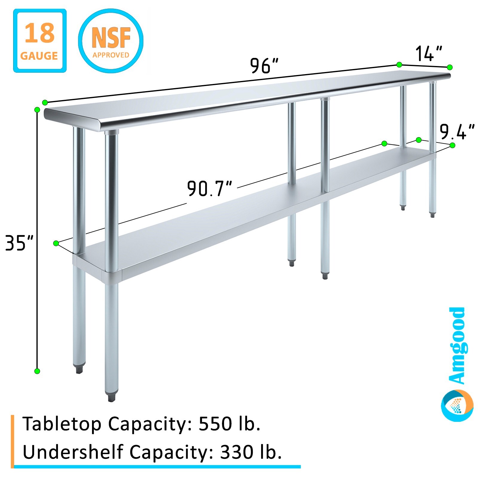 14 in. x 96 in. Stainless Steel Table
