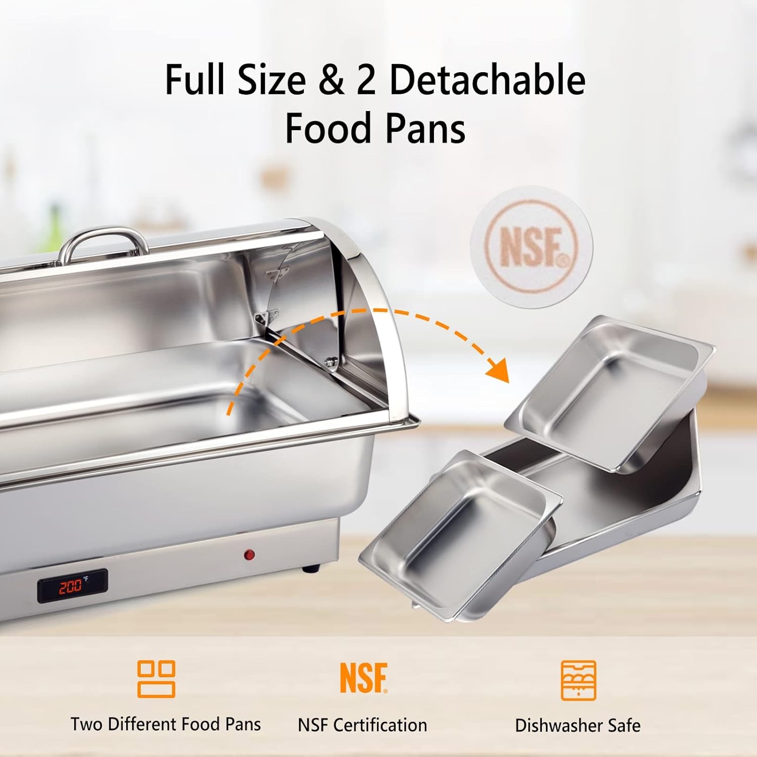Electric 9 QT Chafing Dish Buffet Set, NSF Stainless Steel Roll Top Food Warmer