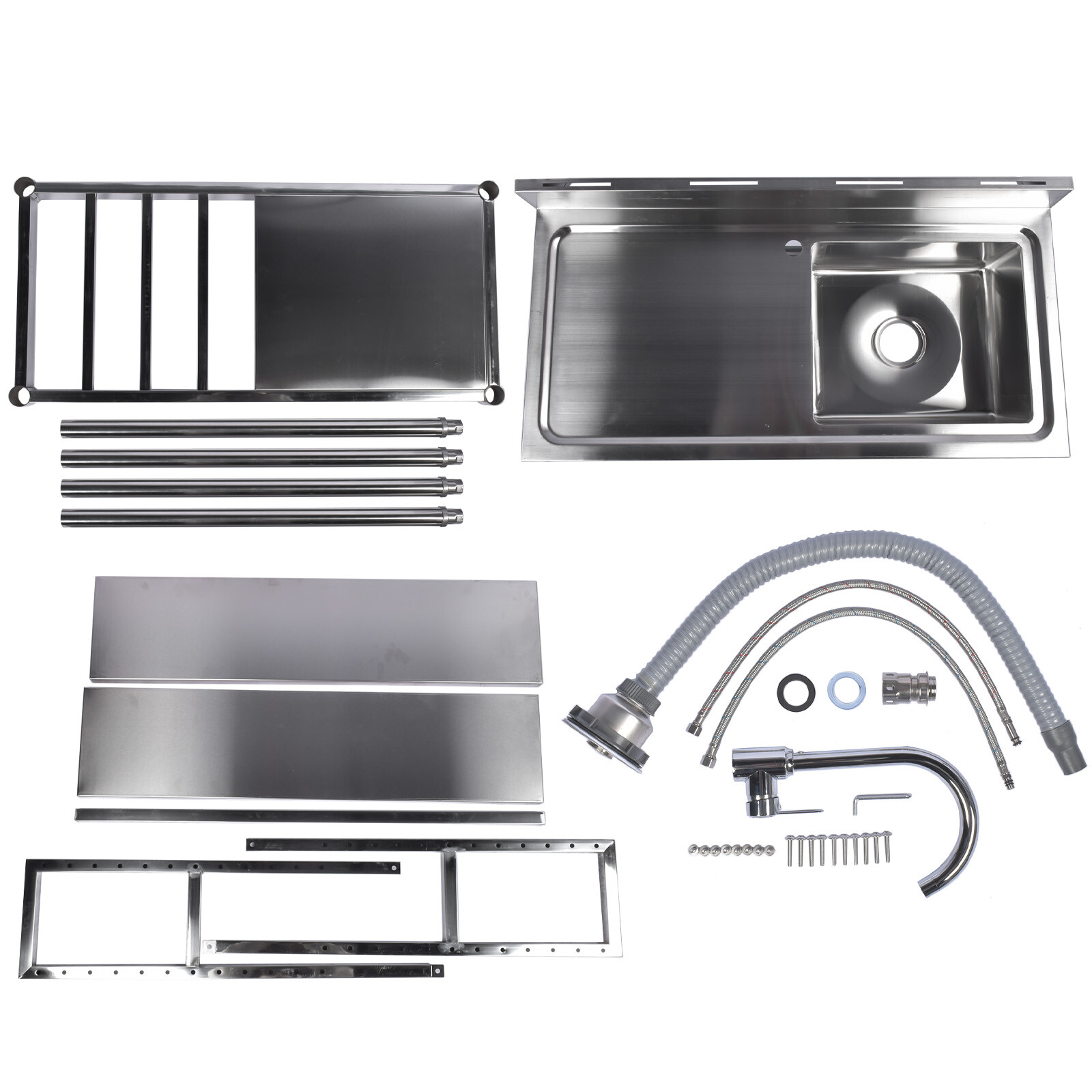 39.4in Stainless Steel Utility Sink Set Left Platform Commercial Sink w/ Shelves