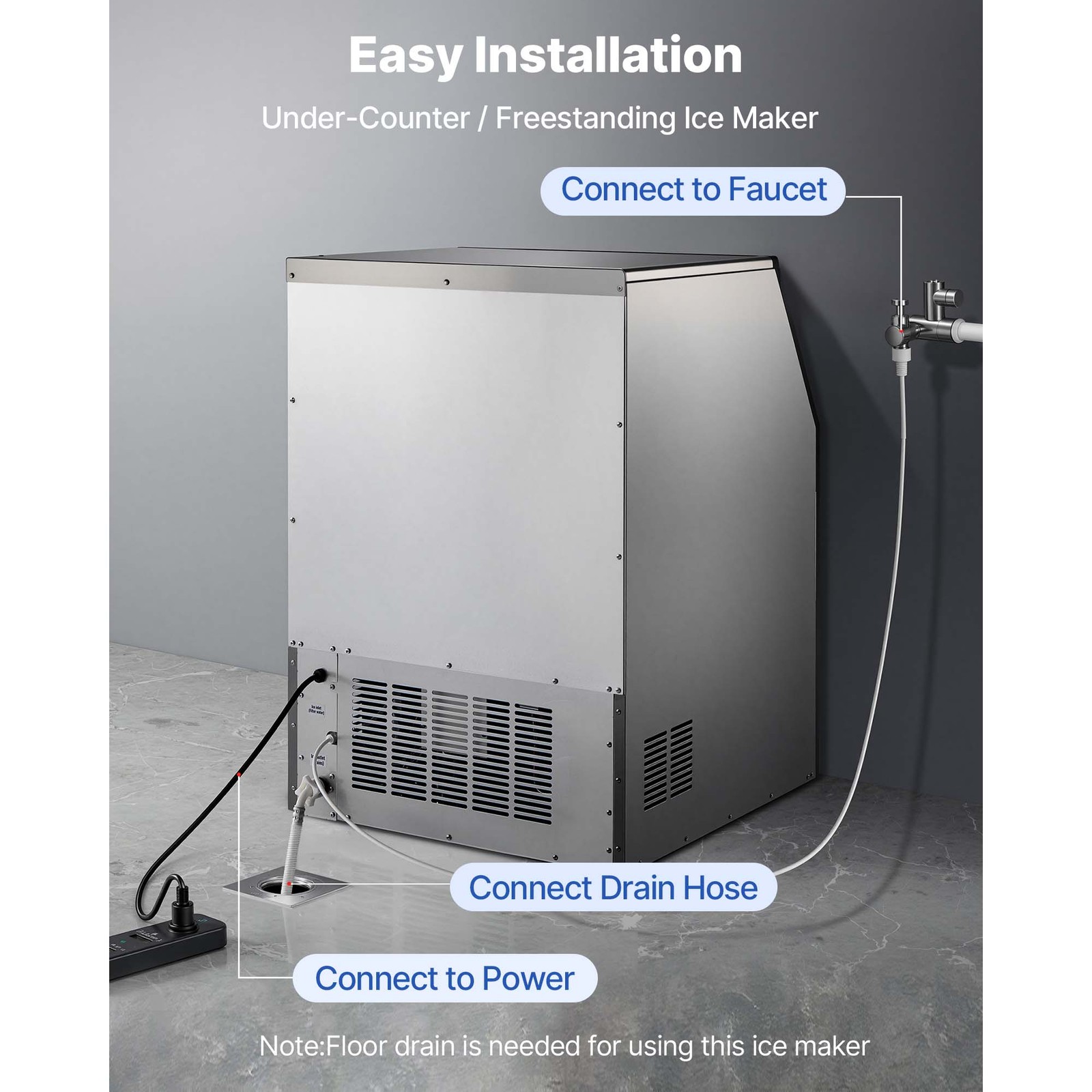 Uimoso 360lb Commercial Ice Machine 85lb Storage Freestanding Ice Maker Machine
