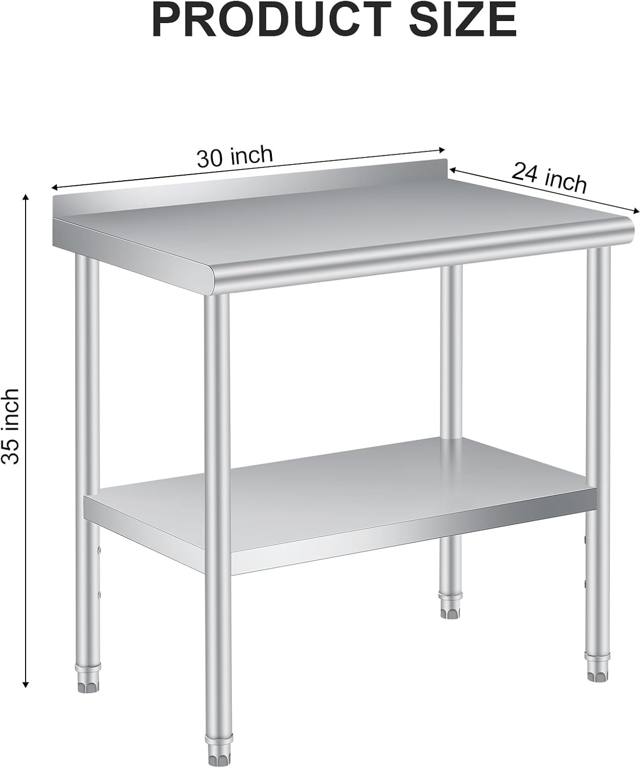 30/36/48/60″x24″ Stainless Steel Commercial Prep Table w/ Backsplash for Kitchen