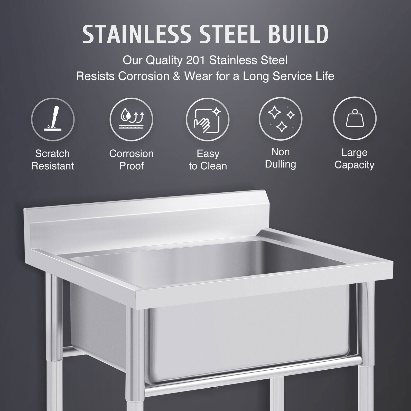 Kitchen Sink Free Standing Stainless-Steel Single Bowl Commercial Restaurant