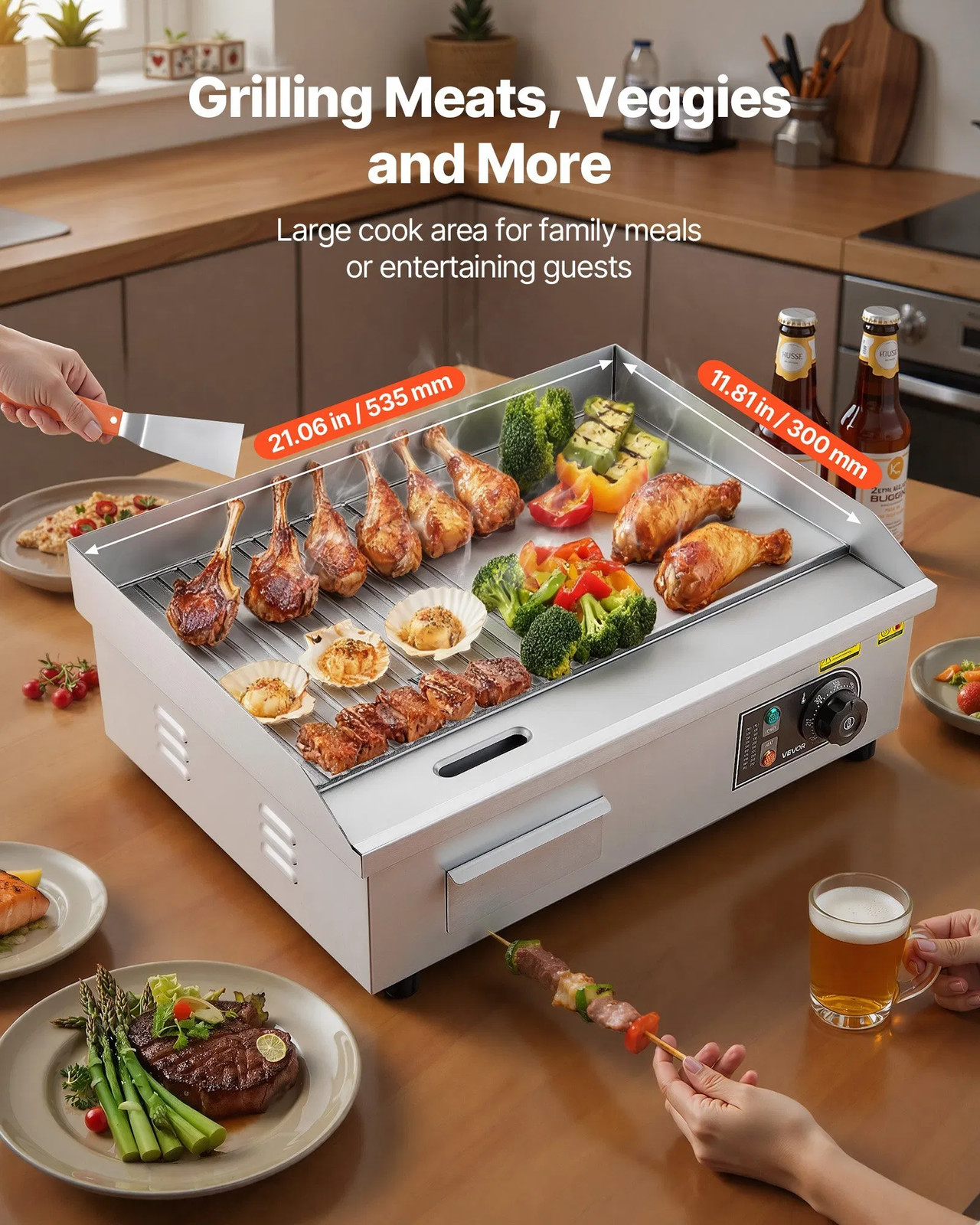 Commercial Electric Griddle, 21.06 x 11.81 inch, 1750W, 122-570?&deg;F Adjustabl