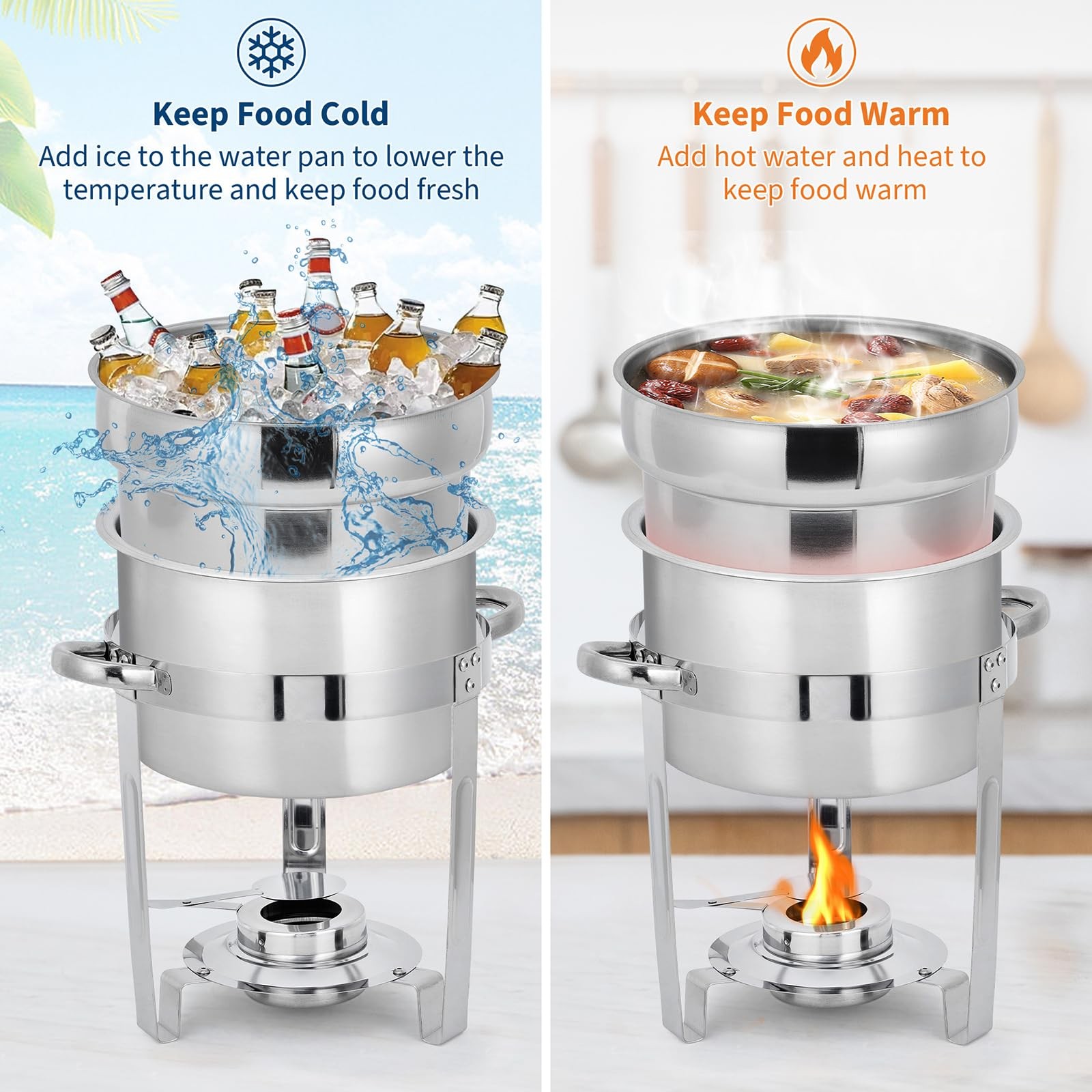 7QT Commercial Soup Warmer Set, 2 Pack Stainless Steel Round Soup Chafer