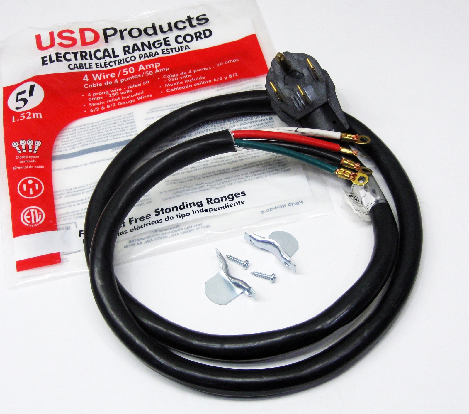 Range Oven Electric Power Cord 4 Prong Wire 50 Amp 5′ Foot Heavy Duty