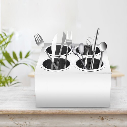 4 Hole Stainless Steel Spoon Container Flatware Holder Storage Box Kitchen USA