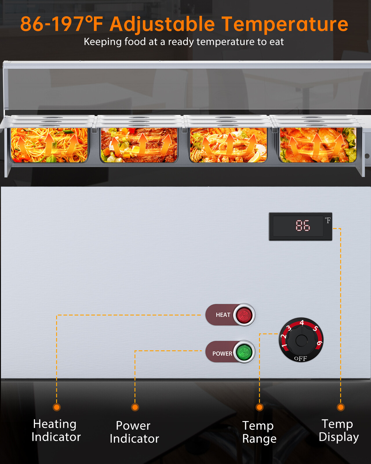 Commercial Food Warmer Steam Table w/Shield 96QT Buffet Restaurant 1500W