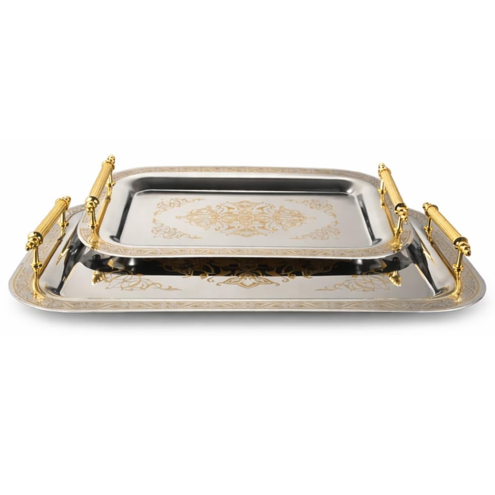 & Oz Set Of 2 Modern Elegant Large Serving Tray Rectangle Decorative Tray