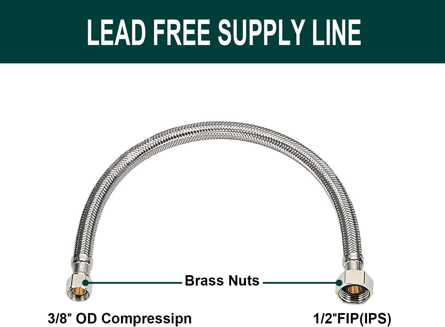 35in Braided Stainless Steel Faucet Water Supply Line 3/8 FCT x 1/2 IP