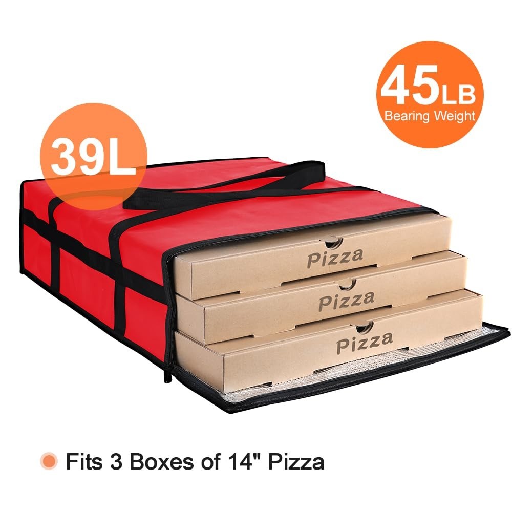 Insulated Pizza Delivery Bag 20x20x6, Commercial Food Carrier, Hot & Cold Foo…