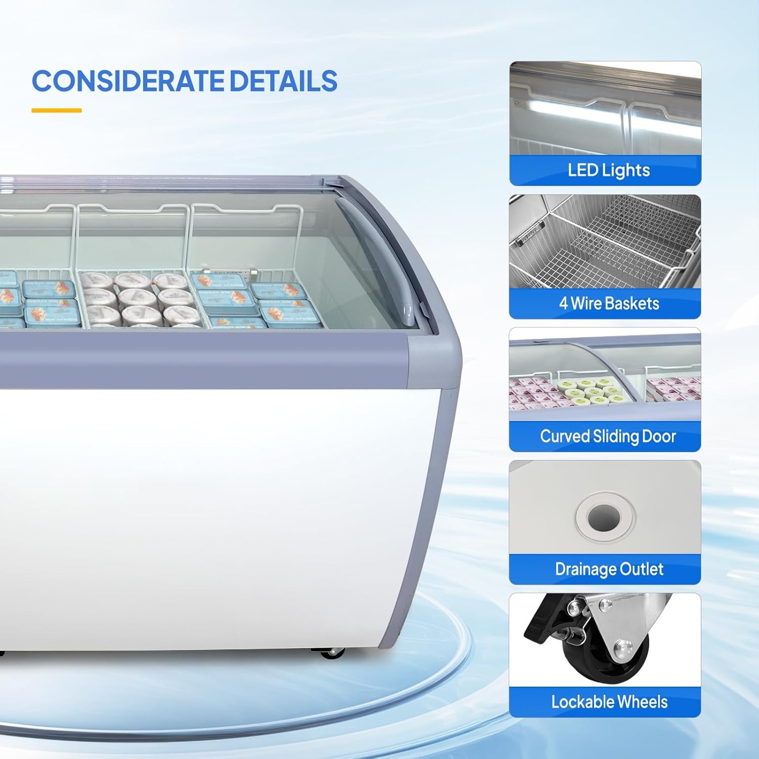 19 cu.ft Commercial Ice Cream Freezer Display Case with 6 Storage Baskets,Wheels