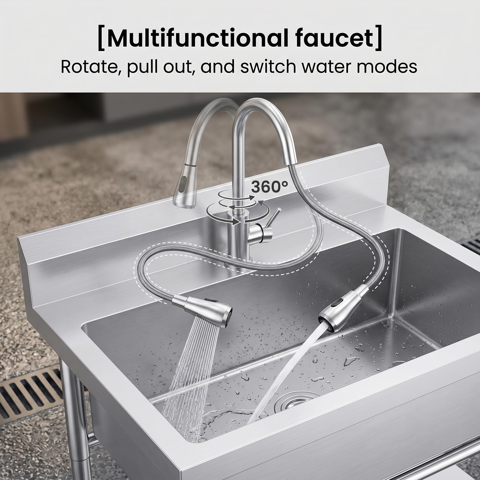 40″ Silver Free Standing Commercial Stainless Steel Kitchen Utility Sink