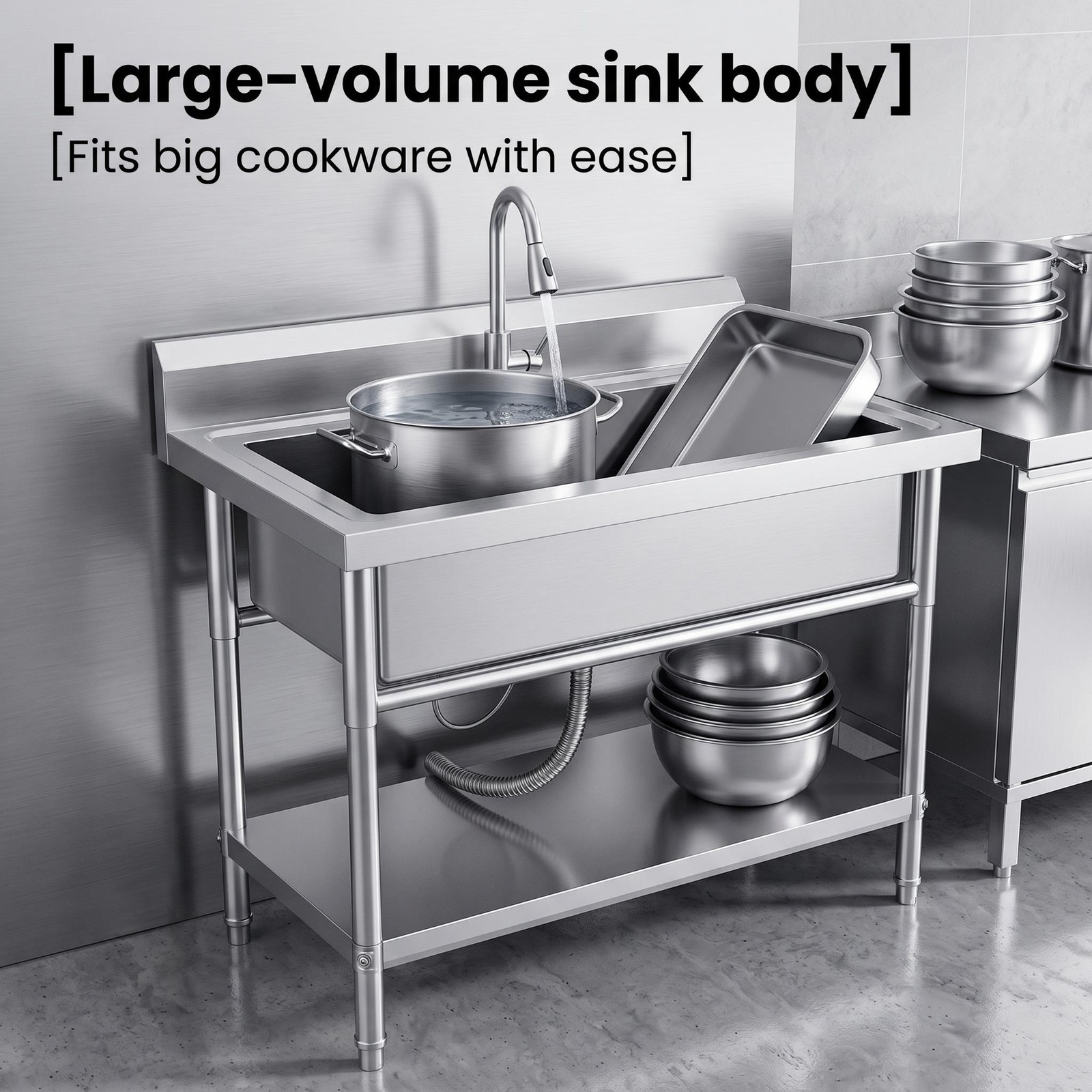 40″ Silver Free Standing Commercial Stainless Steel Kitchen Utility Sink