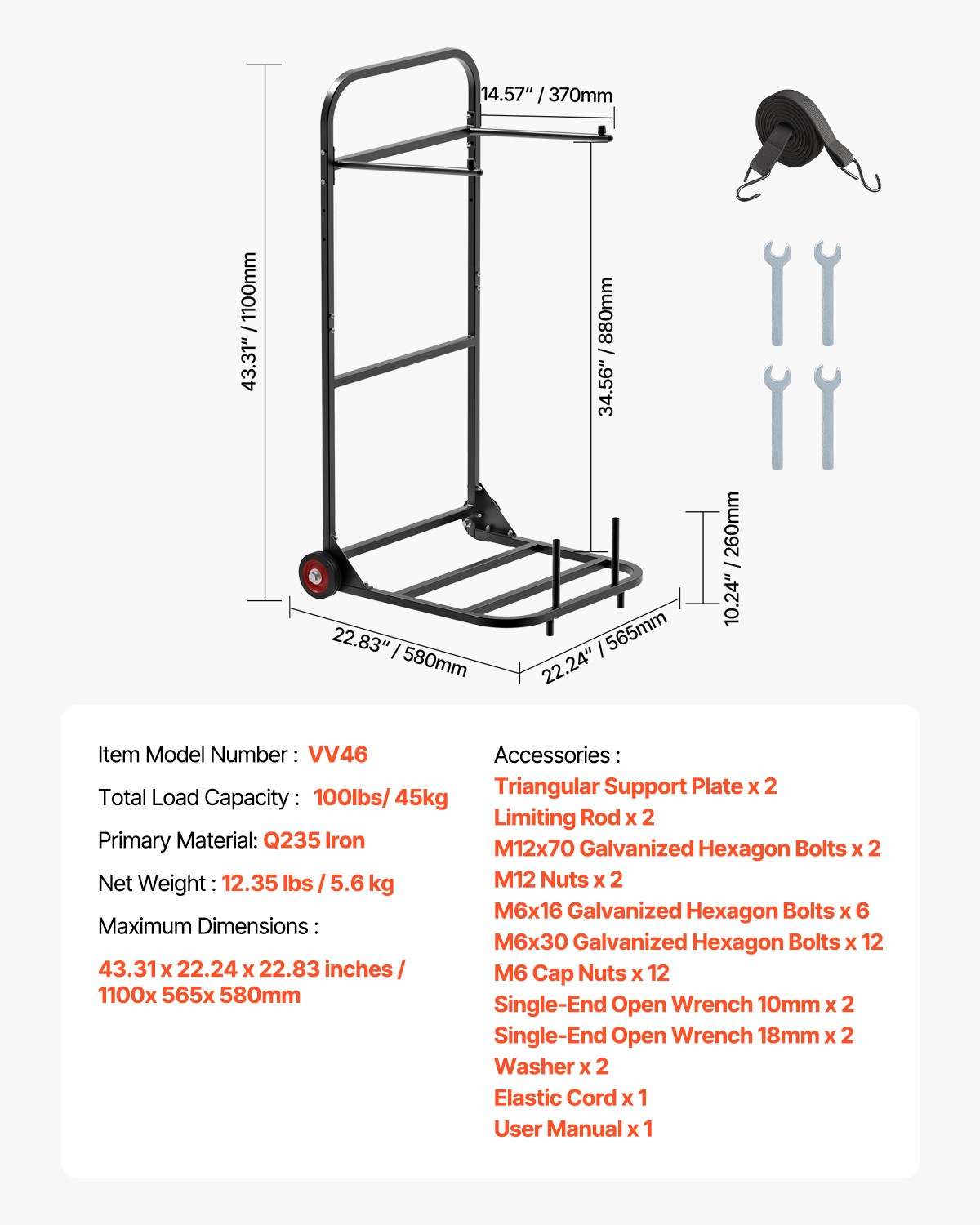 VEVOR Folding Chair Rack Cart for 10 Chairs of 100 LBS Push-Style Chair Dolly