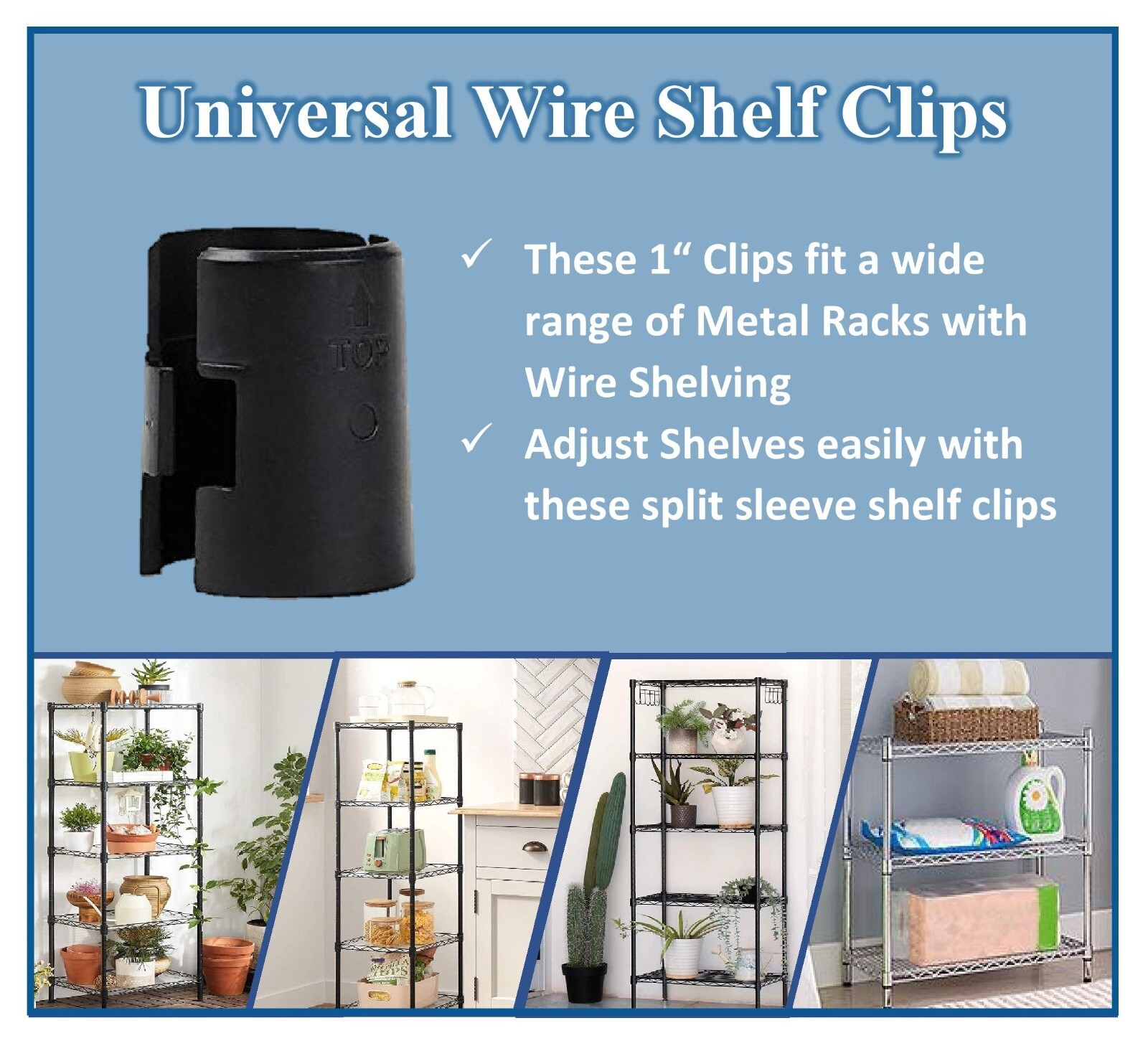 1″ Diameter Wire Shelf Clips Shelving Split Sleeves Lock Locking Plastic 12 pair