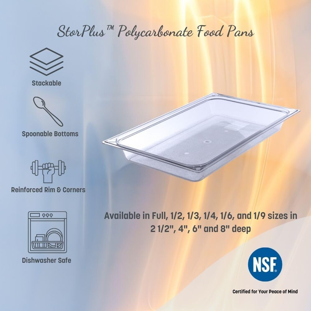 Plastic Food Pan 1/9 Size 6 Inches Deep Clear for Kitchen and Restaurant Use