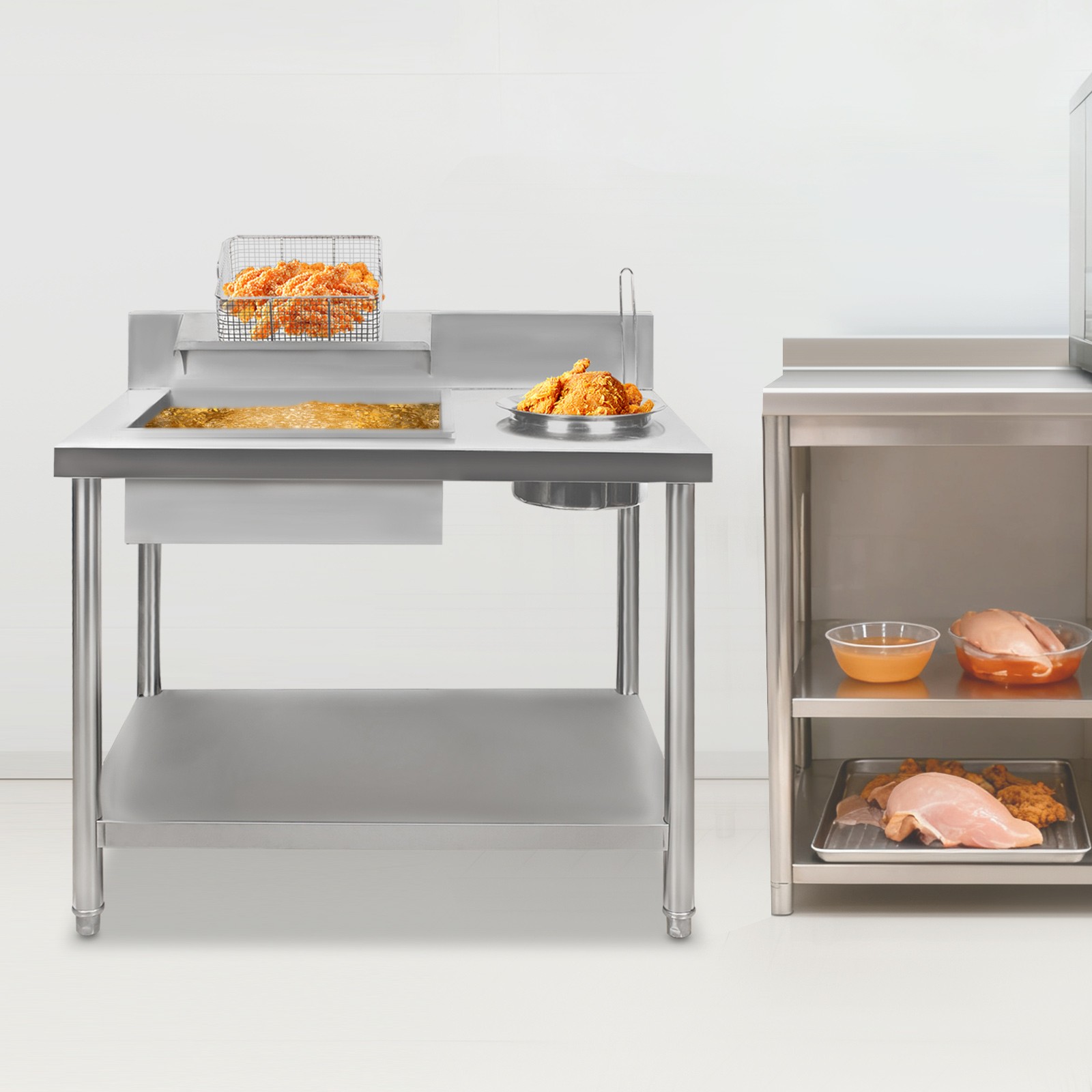 Commercial Breading Table Fried Chicken Station Prepare Workdesk Stainless Steel
