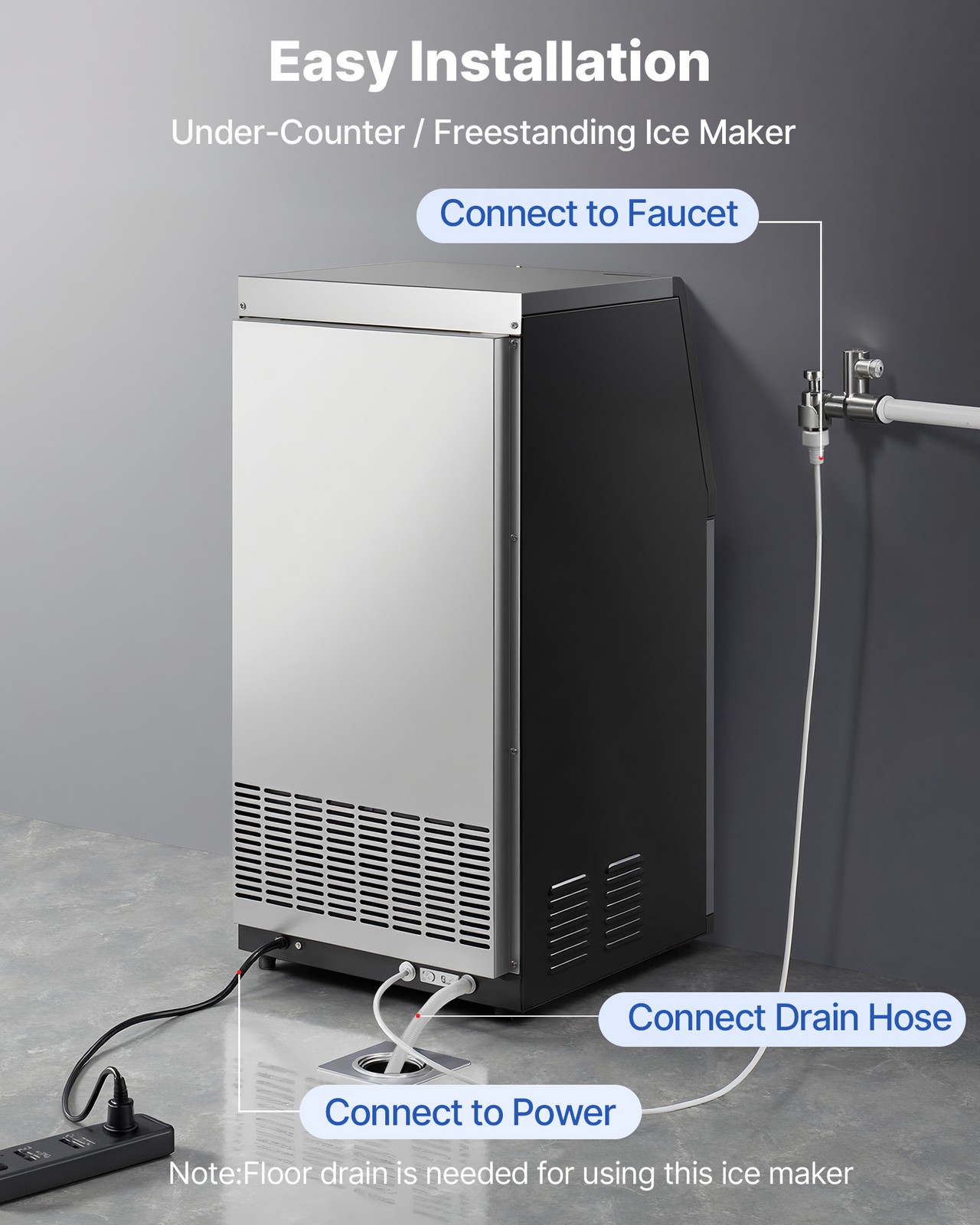 VEVOR Commercial Ice Maker 100 lbs/24h Ice Machine 30 lbs Storage Bar Restaurant