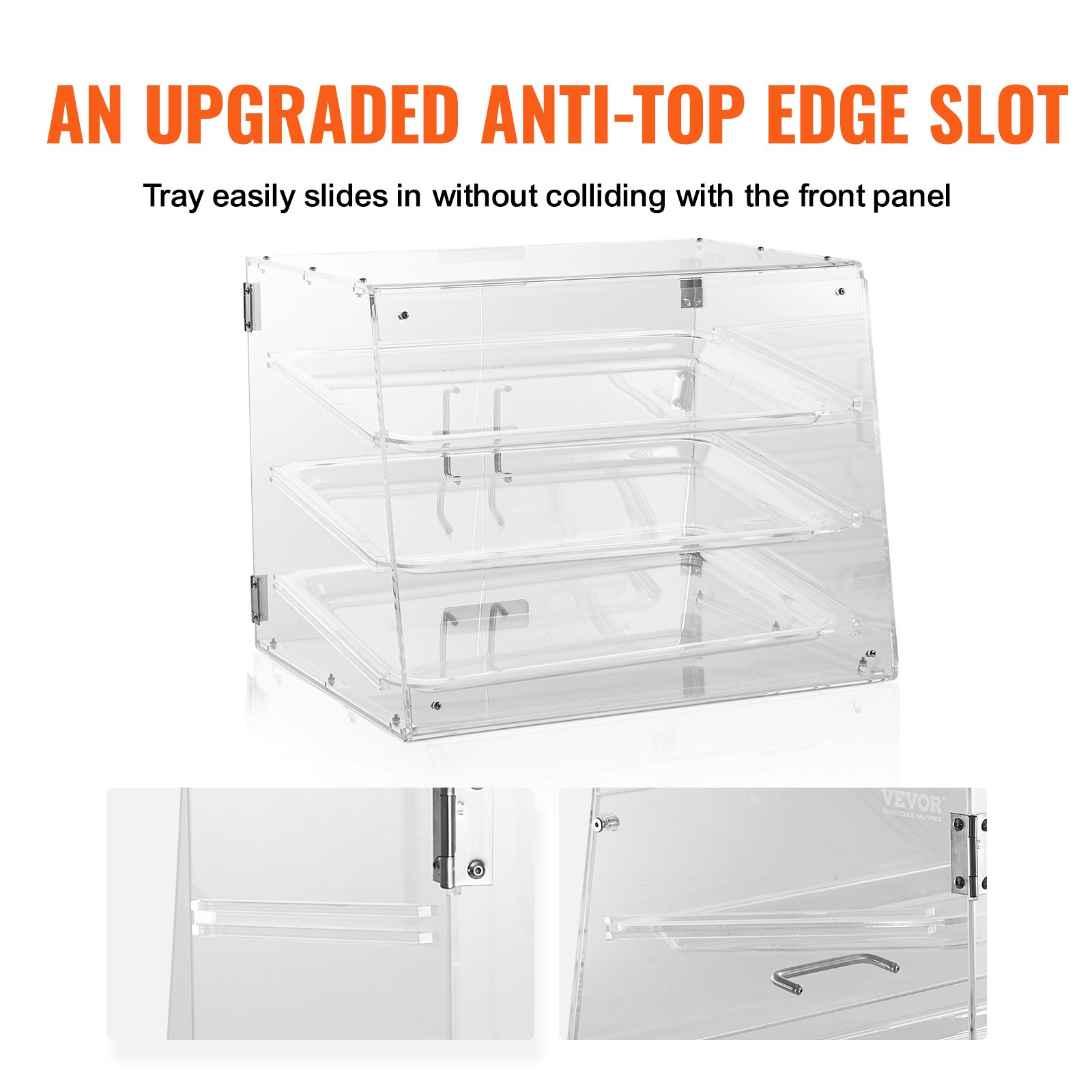 VEVOR 3-Tier Acrylic Bakery Display Case Countertop Donut Pastry Case Rear Door