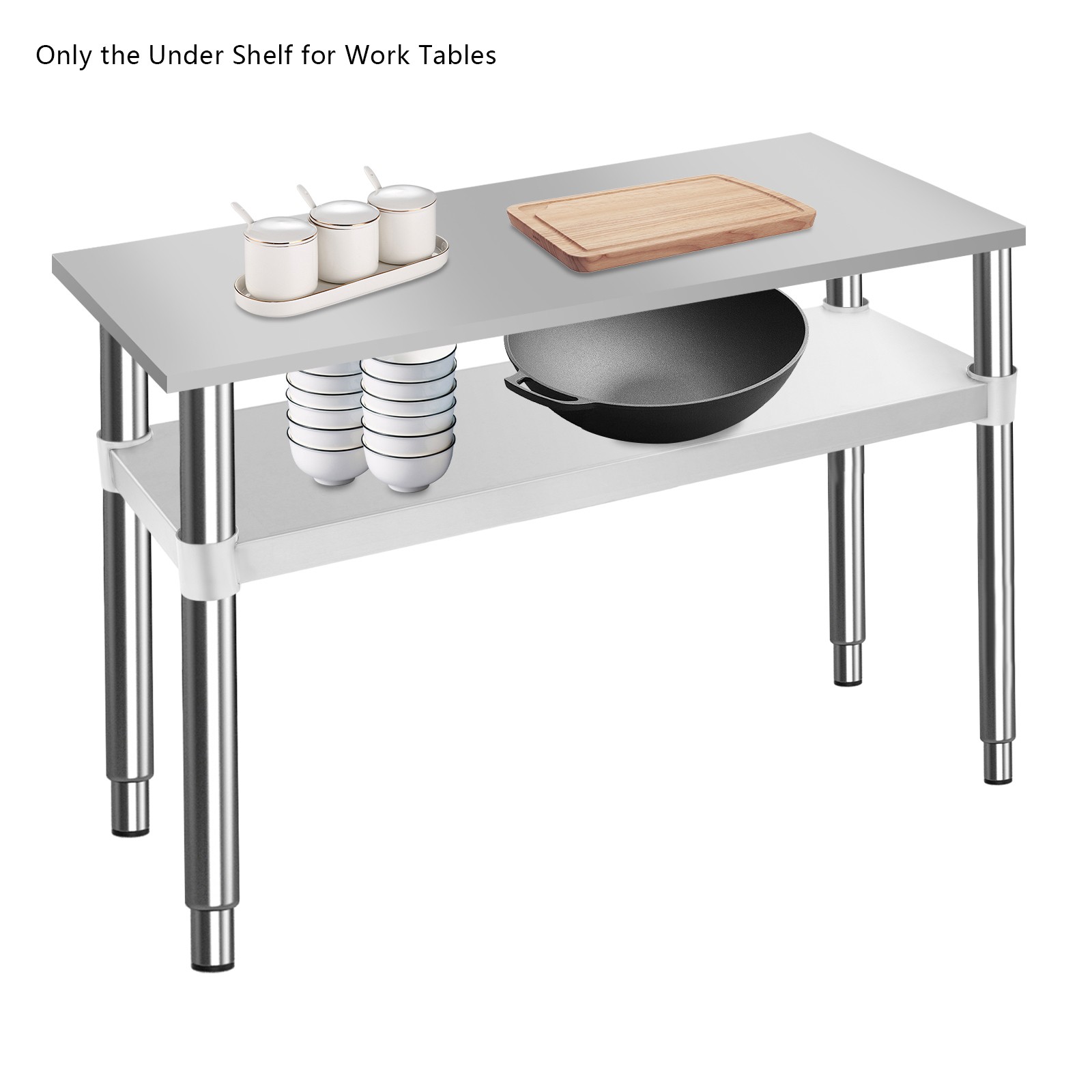 Under Shelf for Work Tables Extra Adjustable Lower Shelf Stainless Steel 100kg