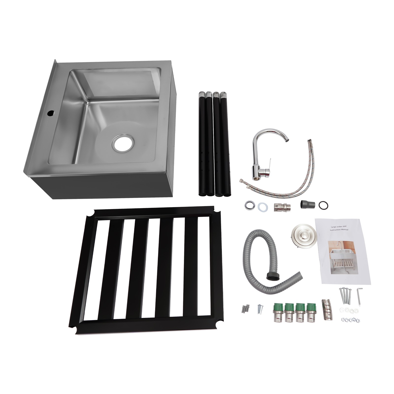 Freestanding Stainless Steel Utility Sink with Pull-Out Faucet for Kitchen