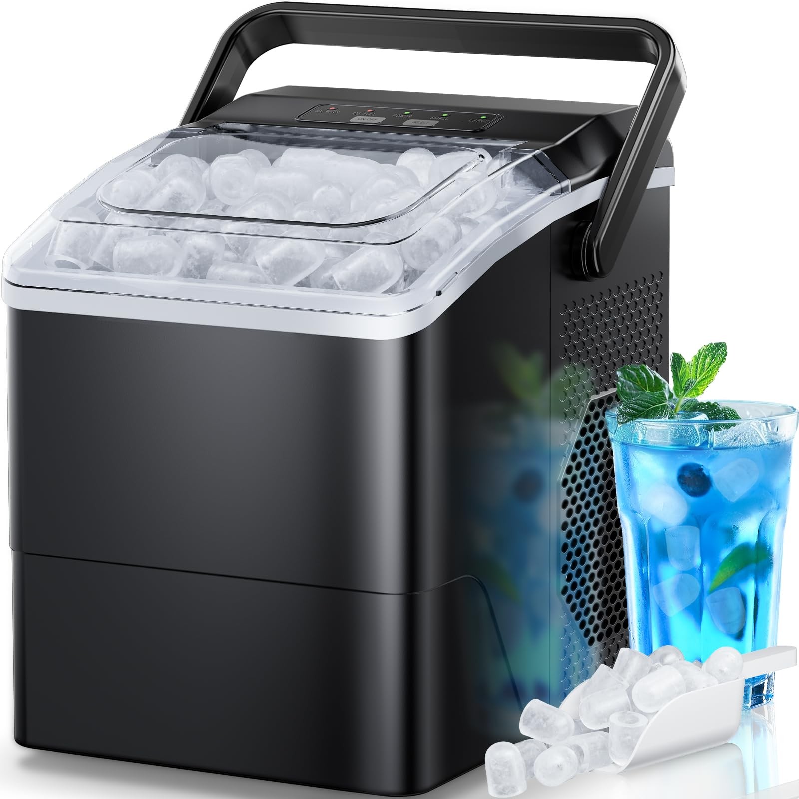 HOMEZAY Ice Maker Countertop, 9 Cubes Ready in 6 Mins, 26 lbs per Day, Black