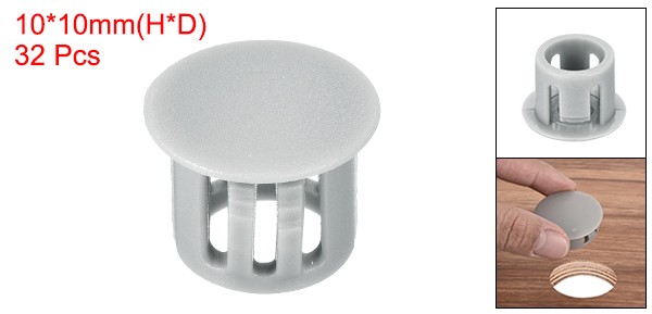 32Pcs 10mm Light Gray Nylon Plastic Round Locking Hole Plugs Insert End Cap