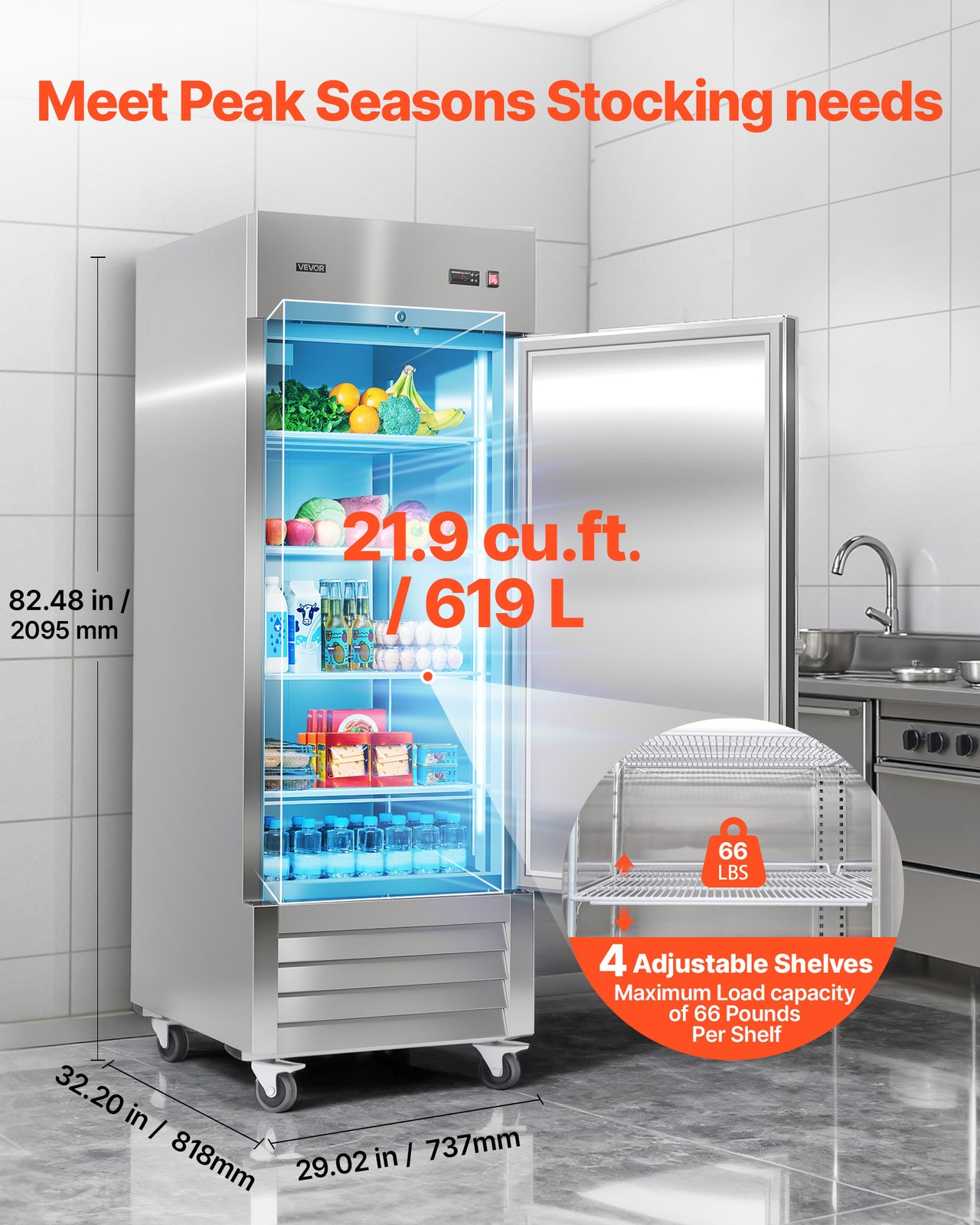 VEVOR 29-85″ Commercial Refrigerator Reach in Refrigerator Freezer w/1/2/3 Door