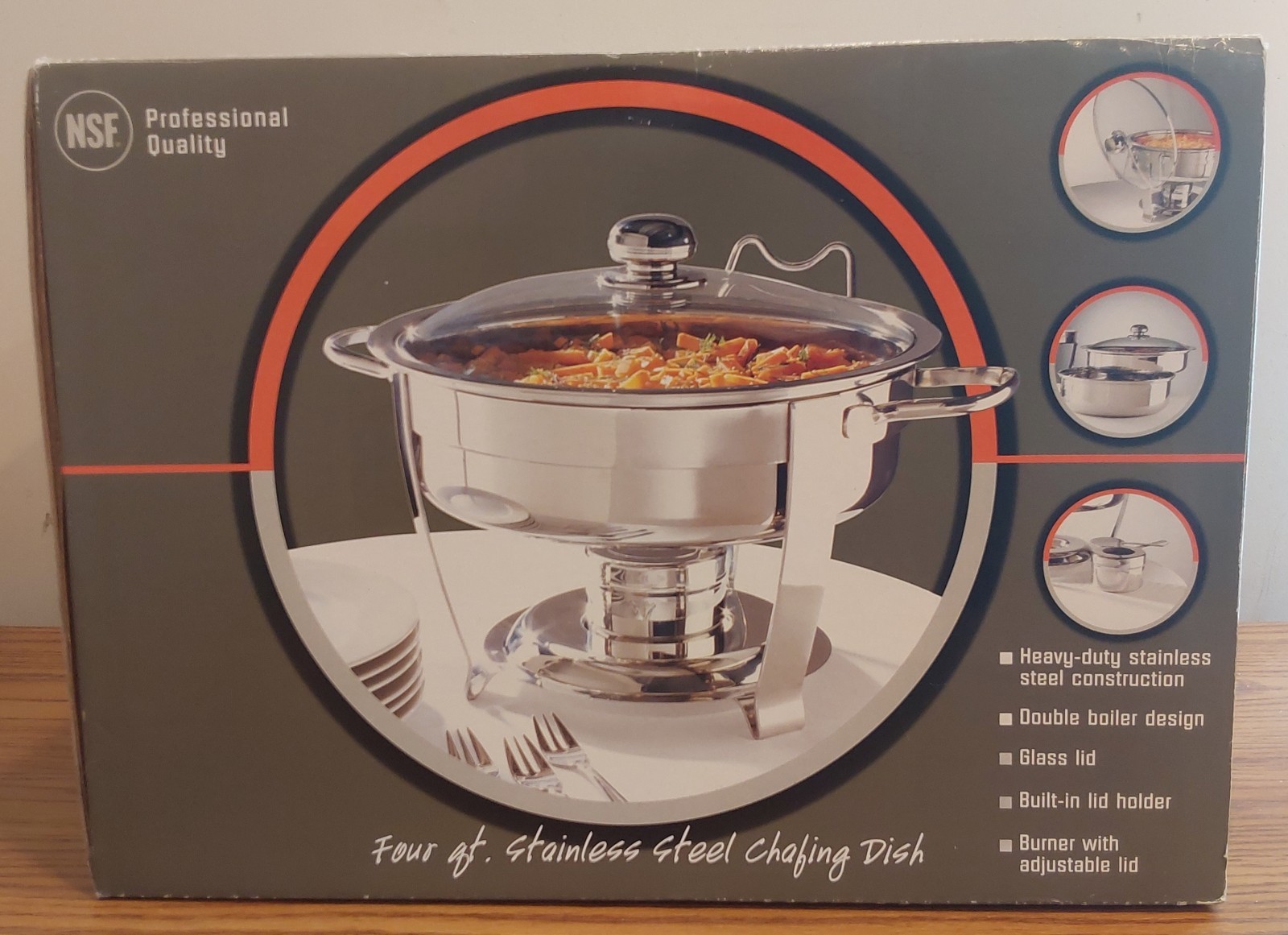 NSF 4 qt Stainless Steel Round Chafing Dish with Lift-Off Lid