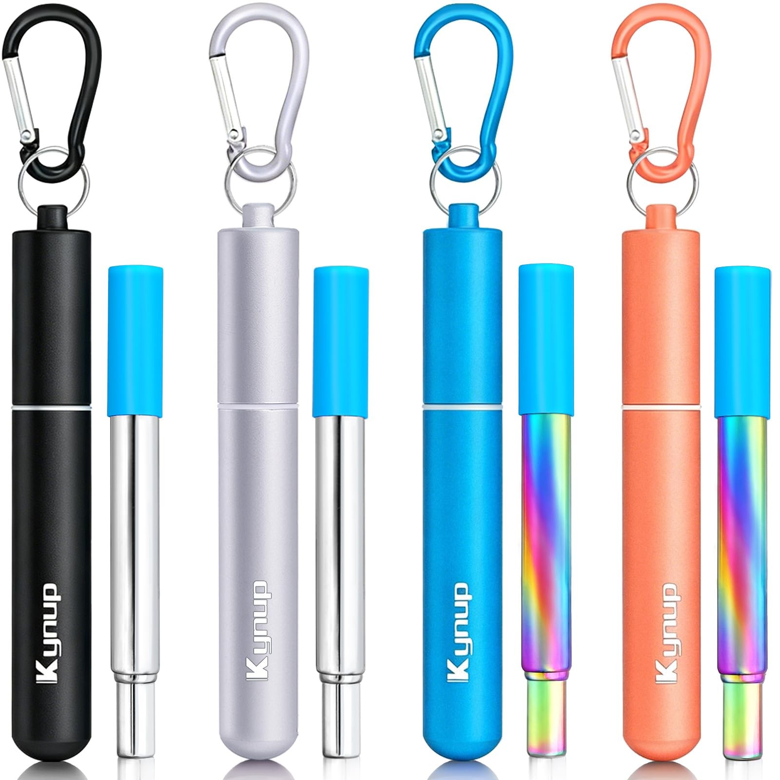 Kynup Reusable Metal Straws 4Packs Collapsible Travel Drinking Straws Cases