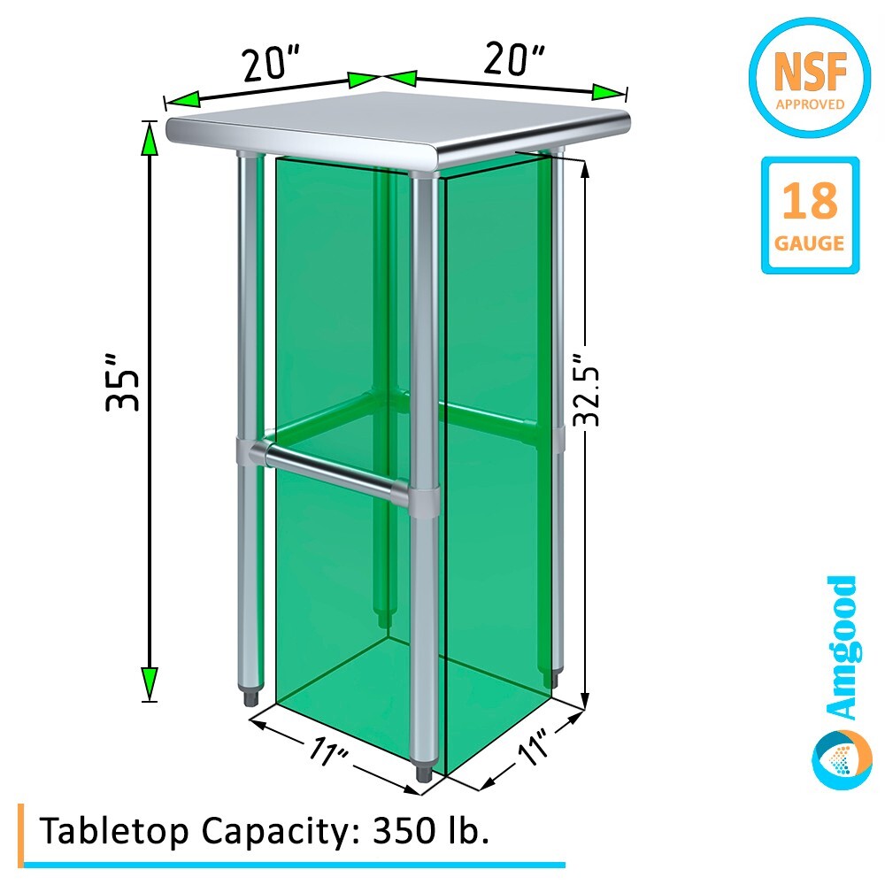 20 in. x 20 in. Open Base Stainless Steel Work Table | Residential & Commercial