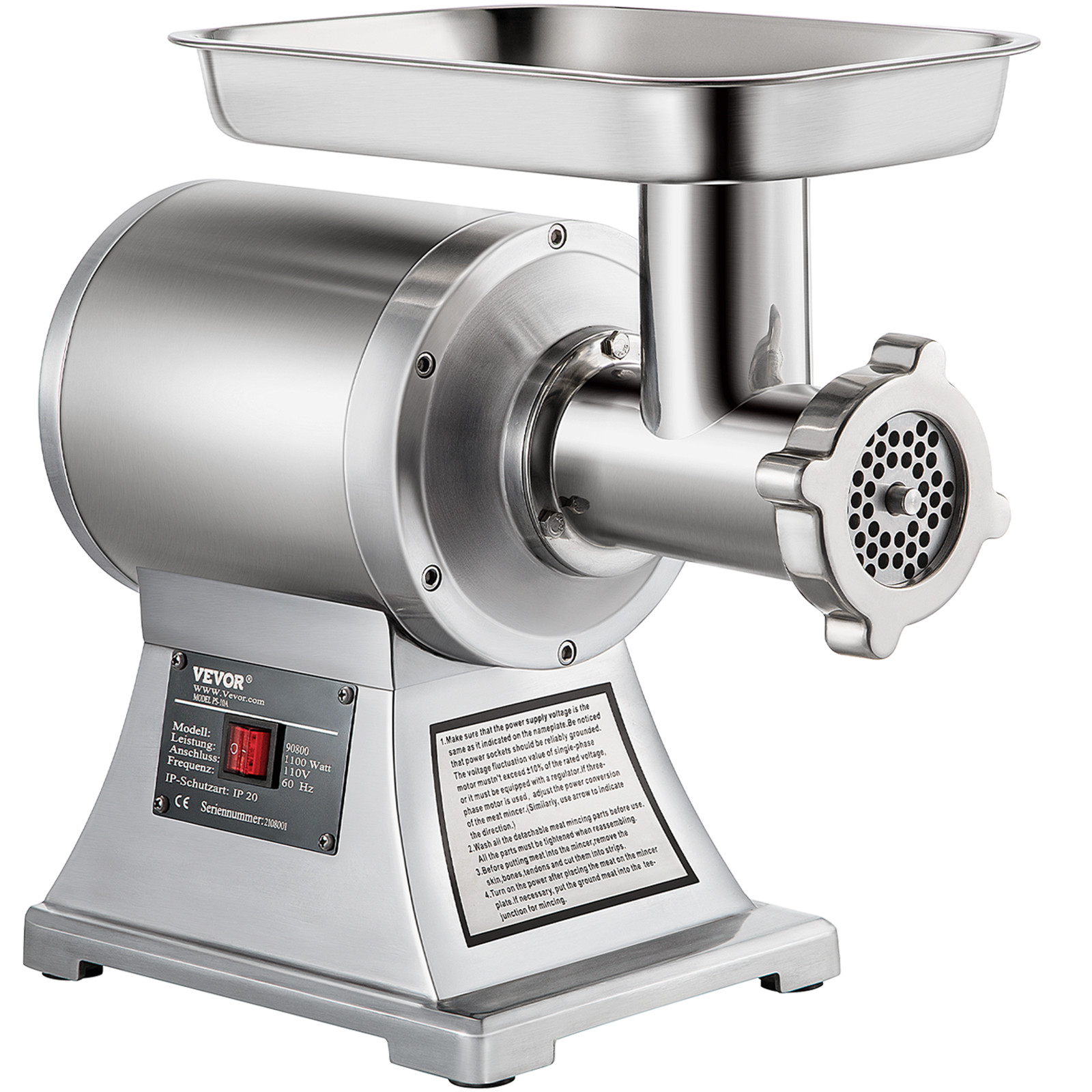 VEVOR 1.5HP Commercial Electric Meat Grinder 1100W Stainless 550lbs/h Heavy Duty