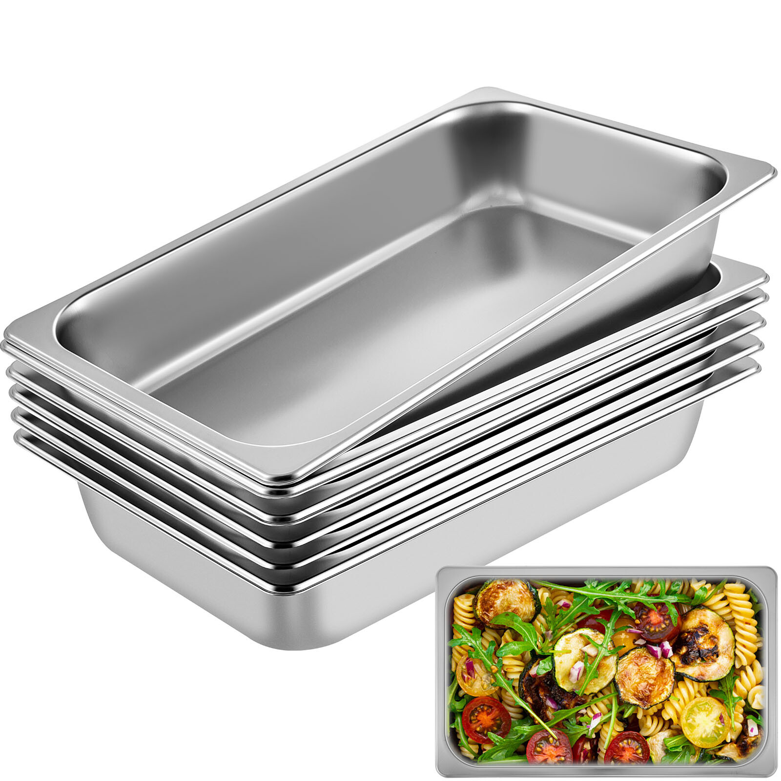 VEVOR 6 Pcs Full Size 4″ Deep Steam Table Pans Stainless Steel Hotel Food Prep