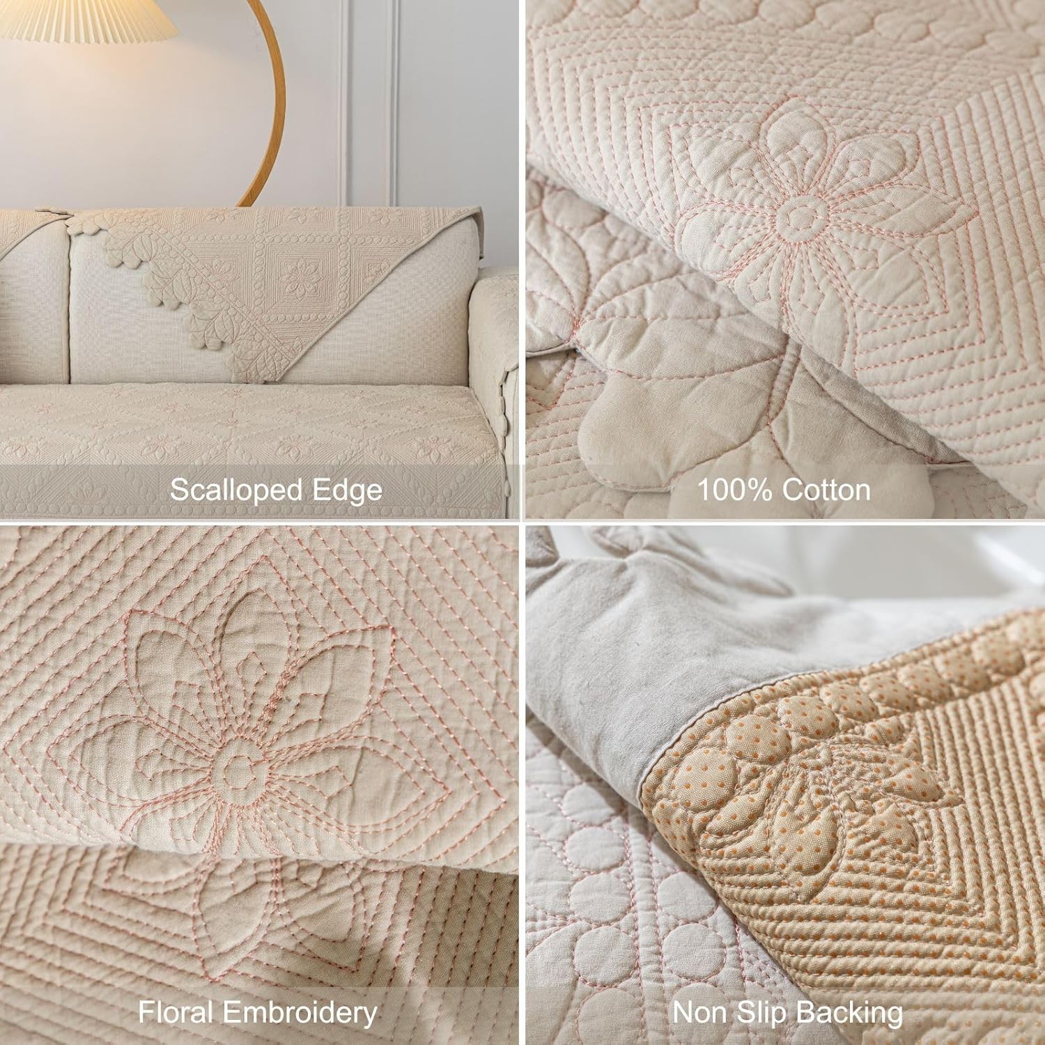 Cotton Quilted Dog Couch Cover for Sofa Farmhouse Rustic Embroidery Sectional
