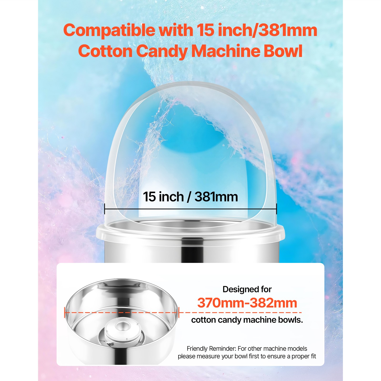 Uimoso Transparent Acrylic Dome Shield for Cotton Candy Machines